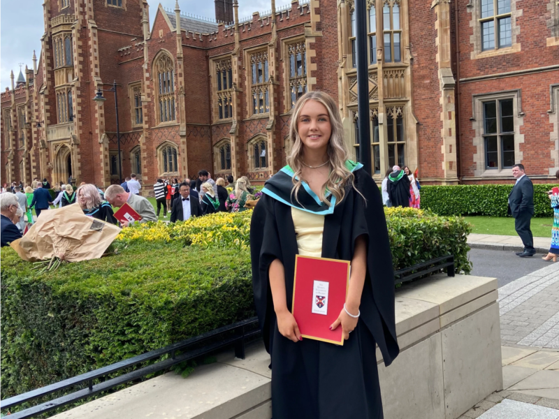 Tara outside Queens University at her graduation